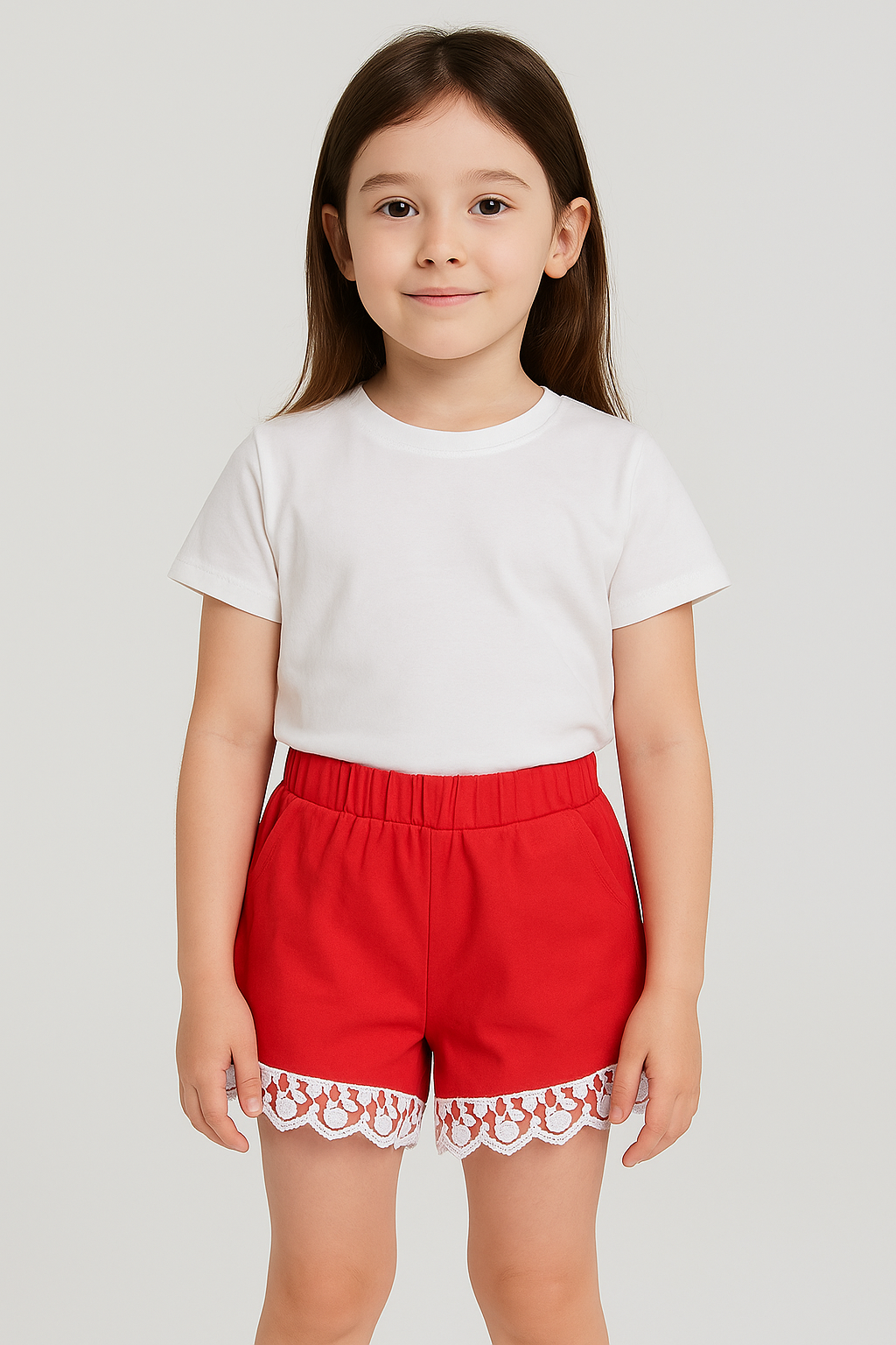 Pantalones cortos elásticos DOE RED con dobladillo de encaje de cereza