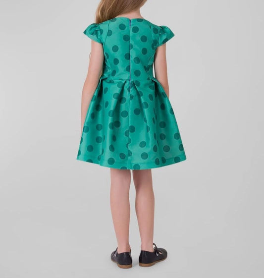 MaMa Luma Girl's Polka Dot Bow Dress -Green