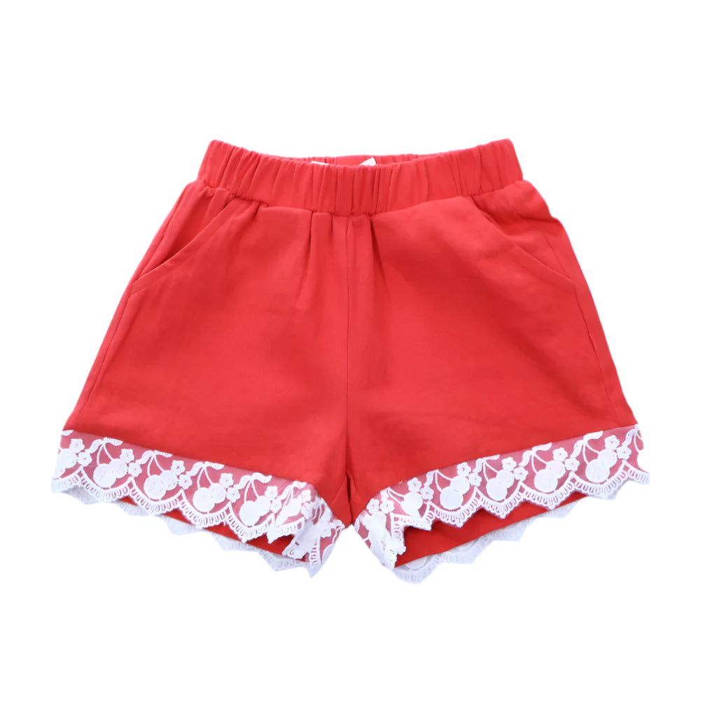 DOE RED Elastic Shorts w/ Cherry Lace Hem
