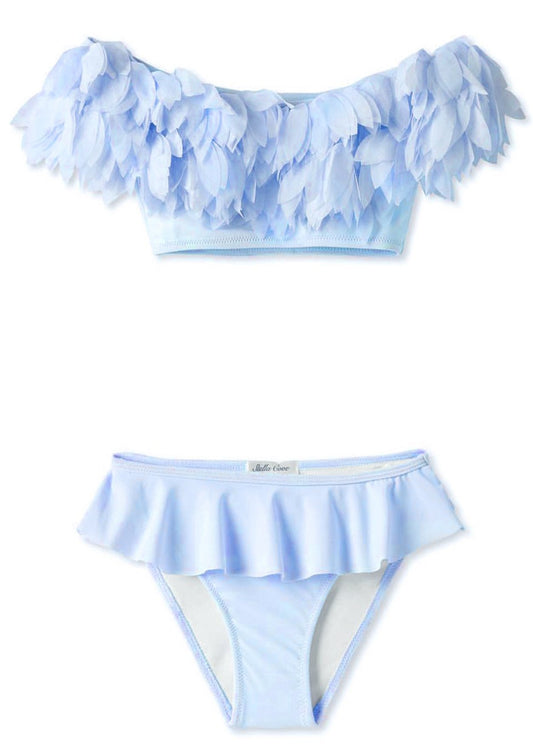Bikini Azul Drapeado Con Pétalos