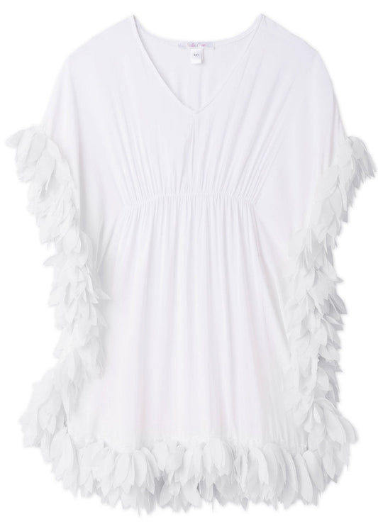 Poncho Cover-up Blanco con Pétalos Blancos