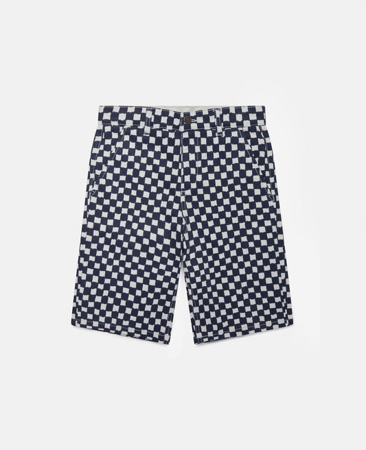 Stella McCartney White/Navy Checkered Denim Short