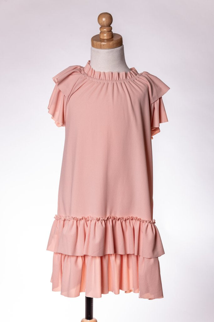 CORAL RUFFLE DRESS ML