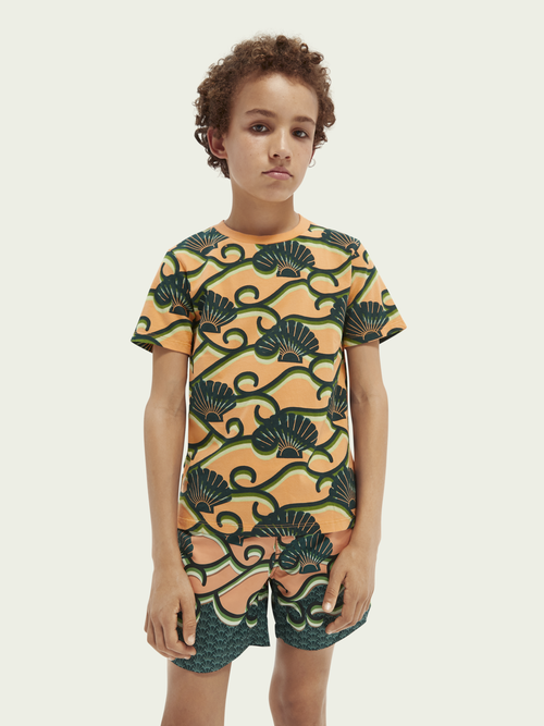 Scotch & Soda Orange & Green Print All Over Print Tee